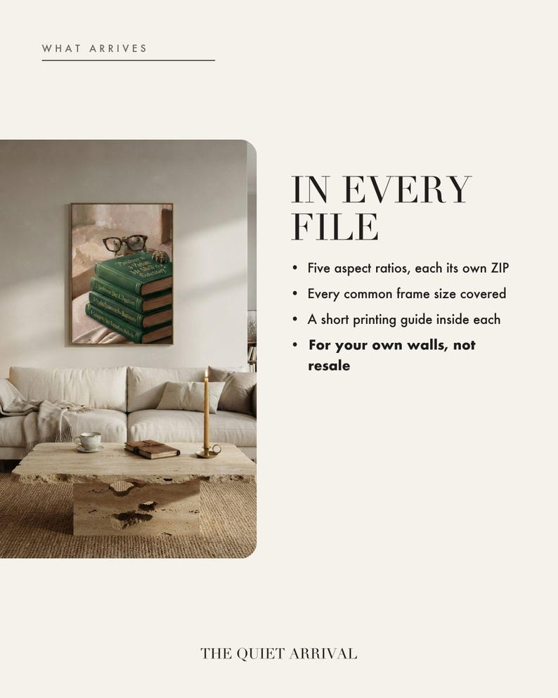 Instant digital download insert card explaining the zip files and print-ready JPGs inside