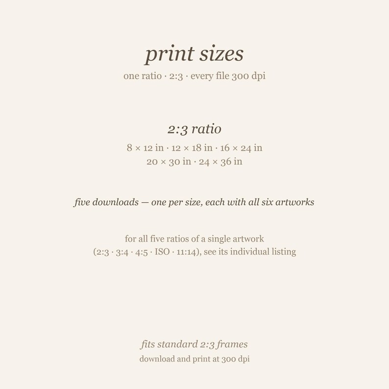Size chart for the emerald green reading nook art set of six: five downloads, one per print size (8x12, 12x18, 16x24, 20x30, 24x36 inches), 2:3 ratio.