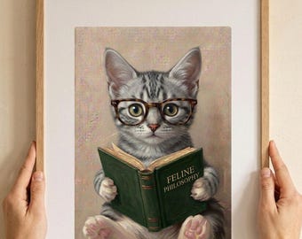 Custom Pet Portrait Digital Download | Your Pet Reading a Book | Personalized Cat Dog Gift