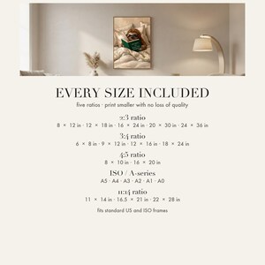 Print size chart showing every included ratio and dimension for this digital wall art download