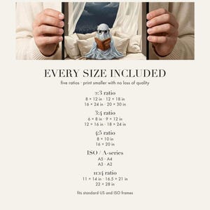 Size chart card listing every print size included for each aspect ratio in this download.