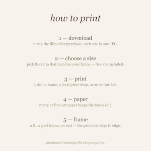 How to print reading nook wall art printable in 5 simple steps, neutral japandi library print digital download instructions