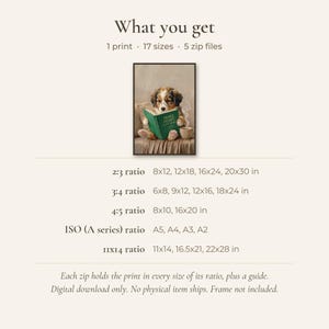 What you get card: 1 print, 17 sizes, 5 zip files, with the size list for the 2:3, 3:4, 4:5, ISO and 11x14 ratios