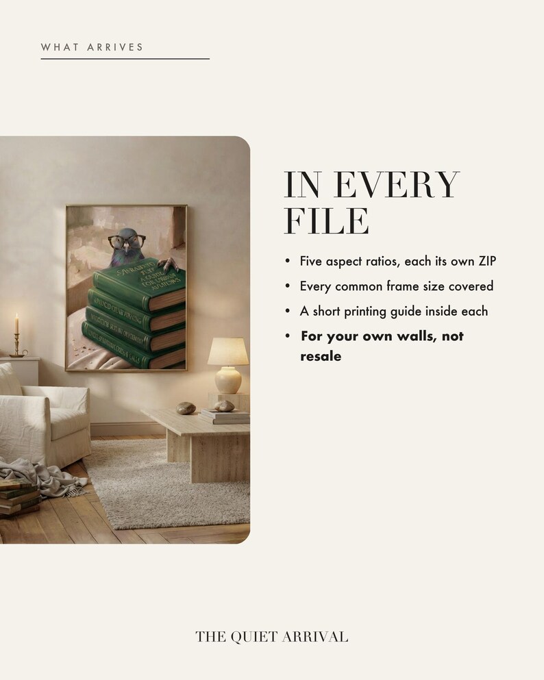 Instant digital download insert card explaining the zip files and print-ready JPGs inside