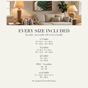 Insert card showing the five printable ratios and exact inch and ISO sizes included in this digital download