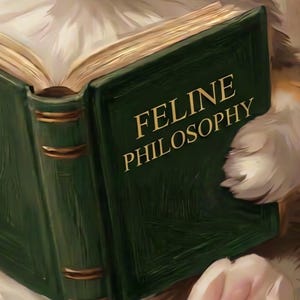 Close crop of the dark green clothbound book with Feline Philosophy lettered in gold on the cover