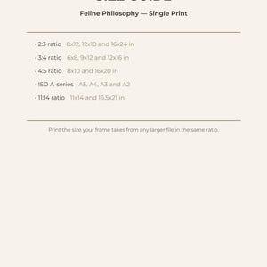 Print size guide for Feline Philosophy single print
