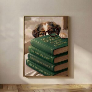 Dog Peeking Over Books | Funny Bookish Wall Art | Reading Nook Printable Digital Download