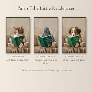 This print shown beside the other two prints of the Little Readers set, each labelled this print or also in the set