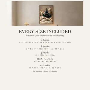 Print size chart showing every included ratio and dimension for this digital wall art download