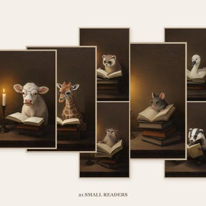 Seven more framed candlelit animal prints in a second gallery wall arrangement