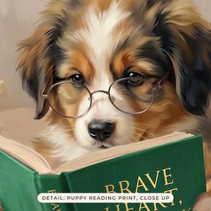 Close up of the puppy in round glasses, showing the painted brushwork