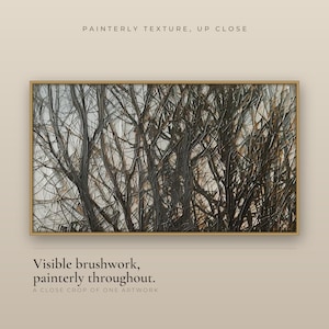 Close-up of a painterly bare-branch Halloween artwork showing textured brushwork for Frame TV.