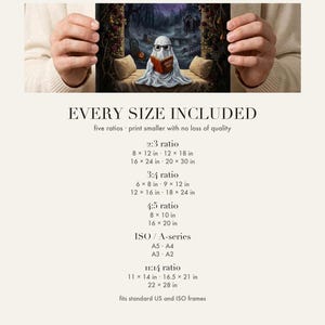 Size chart card listing every print size included for each aspect ratio in this download.