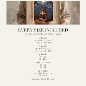 Size chart card listing every print size included for each aspect ratio in this download.