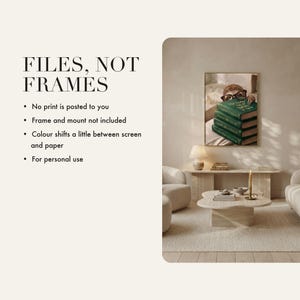 Detail insert card showing The Gentle Art of Taking It Slow print framed on a warm plaster wall
