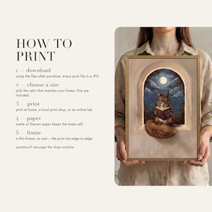 How to print card: download and unzip, choose the ratio that fits your frame, print at home or at a print shop, and framing and paper tips.