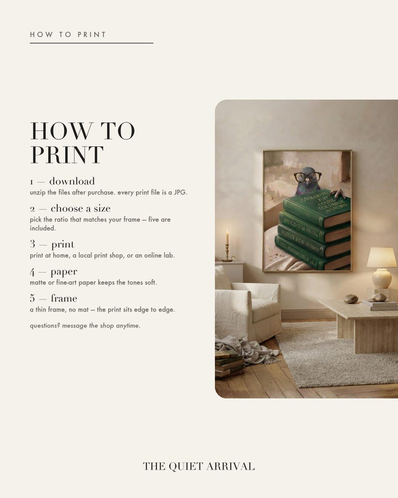 How-to-print insert card with quick steps for printing at home, a local shop, or an online service