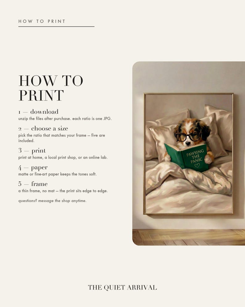 Five step guide to downloading, choosing a size, printing and framing this digital art print