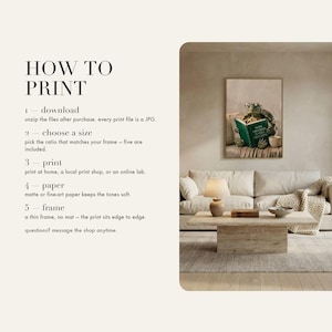 Five step guide to downloading, unzipping, choosing a size, printing and framing the tortoise reading art print