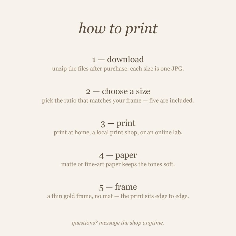 How to print evening journal ritual wall art printable in 5 simple steps, neutral slow living printable instructions