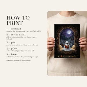 How to print card: download and unzip, choose the ratio that fits your frame, print at home or at a print shop, and framing and paper tips.