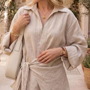 Women Two Piece Set, Wide Leg Pants and Lapel Shirt Outfit, Casual Chic Summer Matching Set