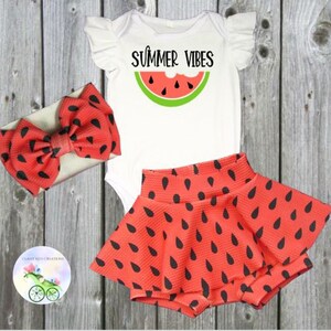Watermelon Bummie Skort, Summer Short Set, Baby Girl Clothing set, Toddler Clothing set, Infant Clothing Set, 1st Birthday Outfit