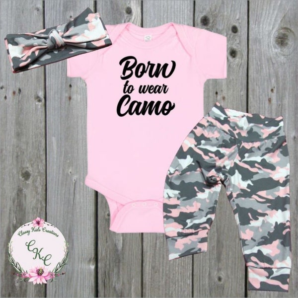 Born to Wear Camo Baby Girl Coming Home Outfit, Newborn Take Home Outfit, Newborn Coming Home Outfit, Camo Baby Outfit