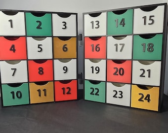 Personalised Advent Calendar | Reusable Christmas Countdown | Custom Family Name | 24 Drawer Christmas Calendar | 3D Printed