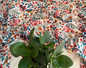 Indian Hand Block Print Cotton Fabric by the Yard, Floral Vine Fabric, Boho Botanical Fabric, Sewing Quilting Dressmaking Craft Textile