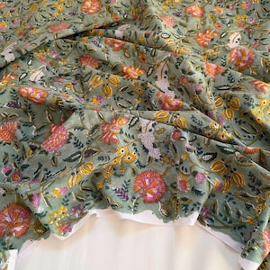 Sage Green Floral Hand Block Print Cotton, Indian Botanical Print Fabric by Yard, Jaipur Handprint Dressmaking Fabric image 7