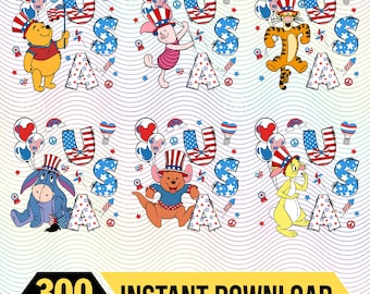 Ensemble ourson 250e anniversaire des États-Unis png, lot patriotique du 4 juillet, Winnie l'ourson Friends America 1776 2026 png, lot Disneyland Design