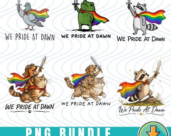 Paquete PNG de animales del orgullo, conjunto de imágenes prediseñadas "We Pride At Dawn", diseños de mascotas con capas arcoíris, descarga digital LGBTQ
