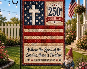 Faux Patchwork USA 250th Anniversary Garden Flag: 1776-2026 Patriotic Anniversary Semiquincentennial Yard Sign, Independence Day Gift
