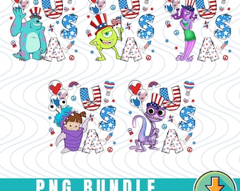 4th of July Disneyland Monster Friends Bundle Png, America 250th Anniversary 1776-2026 Clipart, 250th Anniversary Monster Bundle