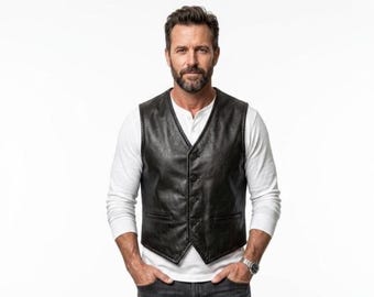 Chaleco de cuero negro para hombre – Chaleco motero estilo western trenzado