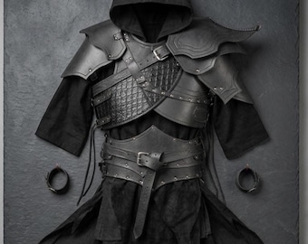 Conjunto de armadura de arquero de fantasía para hombre, peto de cuero medieval, atuendo de cosplay de pícaro.