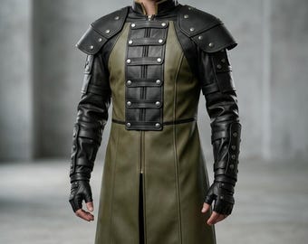 Abrigo largo medieval para hombre, ideal para cosplay, disfraces de guerrero fantástico y LARP.