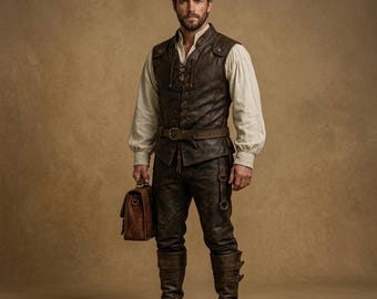 Traje medieval de cuero de guardabosques: disfraz de guerrero vikingo para LARP y cosplay.