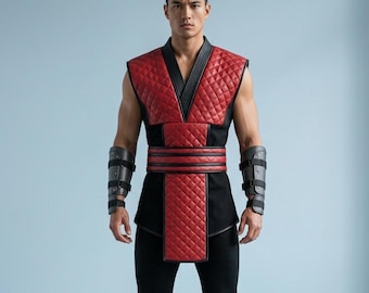 Disfraz de Ninja Rojo para hombre, túnica de guerrero de artes marciales, atuendo de samurái para LARP.