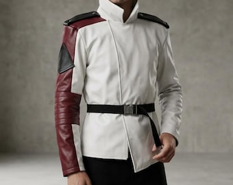 Chaqueta de cosplay inspirada en Helldiver, manga blindada roja, uniforme de ciencia ficción, blanca y granate, acolchada estilo motociclista.