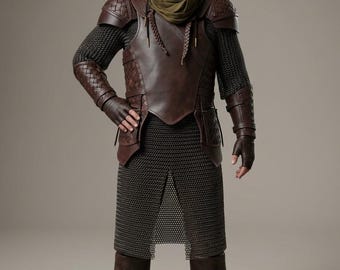 Armadura de fantasía medieval, peto de cuero para hombre, cosplay de guerrero, conjunto de armadura para LARP.