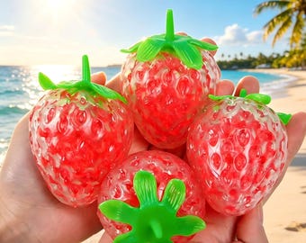 Sparkling Crystal Strawberry Shaped Squishy Toy,Fidget Strawberries Squishy,Fruit Squishy,Clear  Silicone Squishy Mold, DIY Fidget Toy Shell