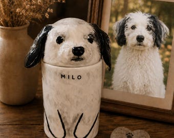 Urna personalizada de cerâmica para cães, lembrança memorial personalizada para animais de estimação, recipiente para cinzas com retrato feito à mão