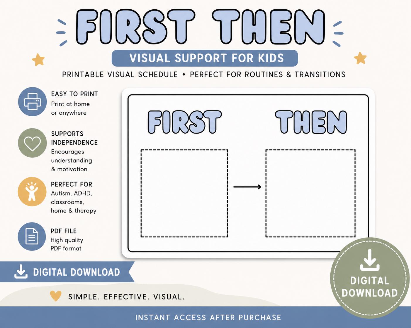 First Then Visual Schedule for Kids Autism, ADHD Behavior Support (Digital Download)