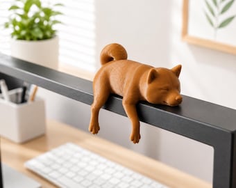 Sleeping Shiba Inu Monitor Topper – 3D Printed Desk Decor, Cute Shiba Screen Decoration, PLA Office Desk Accessory, Dog Lover Gift