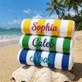 Personalized Beach Towels, Custom Name Cabana Stripe Towel, Embroidered Pool Towel for Kids & Adults, Family Vacation Beach Gear Summer 2026