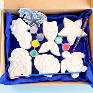 Under The Sea Theme Paint Your Own Plaster Craft Kit: Seahorse, Turtle, Octopus, Mermaid Tail, Sea Shell, Starfish | Painting Summer Kit
