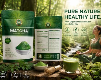 Matcha Label Pouch Packaging Editable Vector Template